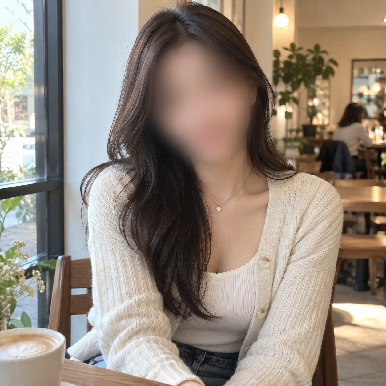 얼굴 영역만 가린 가상 성인 여성 프로필